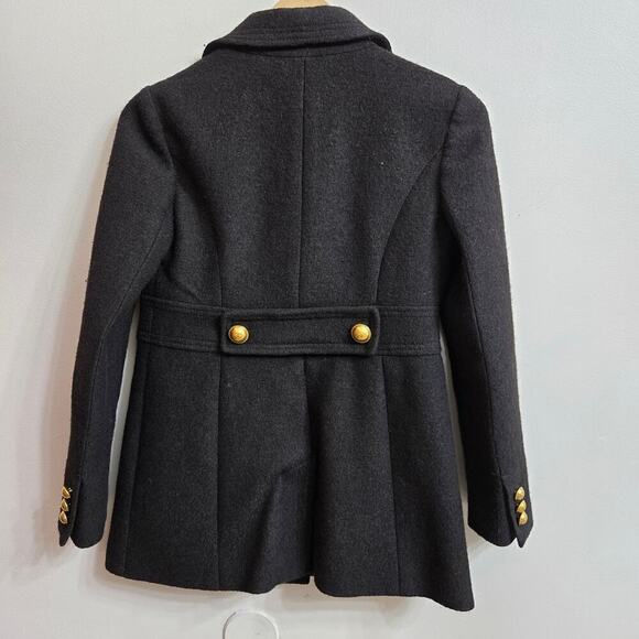 ANN TAYLOR LOFT Petites Womens 2P Black Pea Coat Gold Buttons Wool Blend Classic - Picture 5 of 9